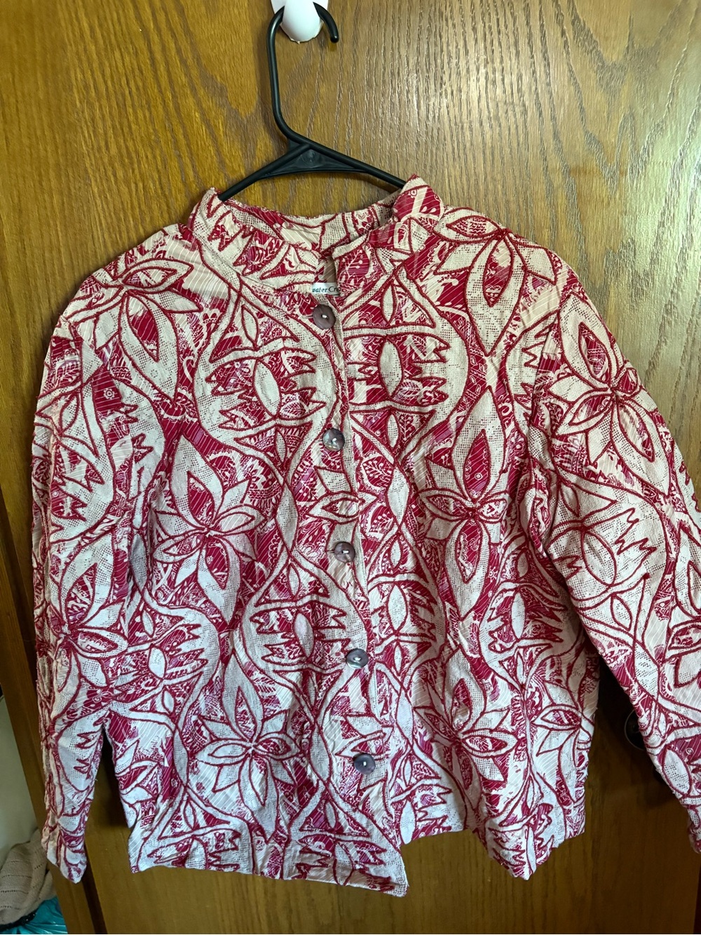 Coldwater Creek Cream and Red Floral Button-Down Shirt